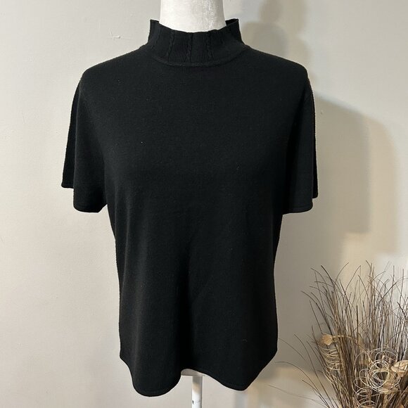 Vtg Norton McNaughton Women Mock Neck Knit Sweater Top Short Sleeve Black Sz L - Picture 1 of 5